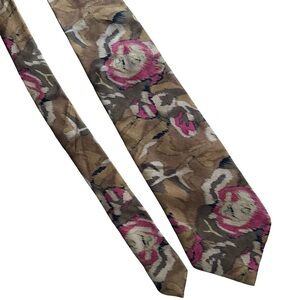 Madison Floral 100% Silk Tie - Brown and Pink Wedding Work Business Party